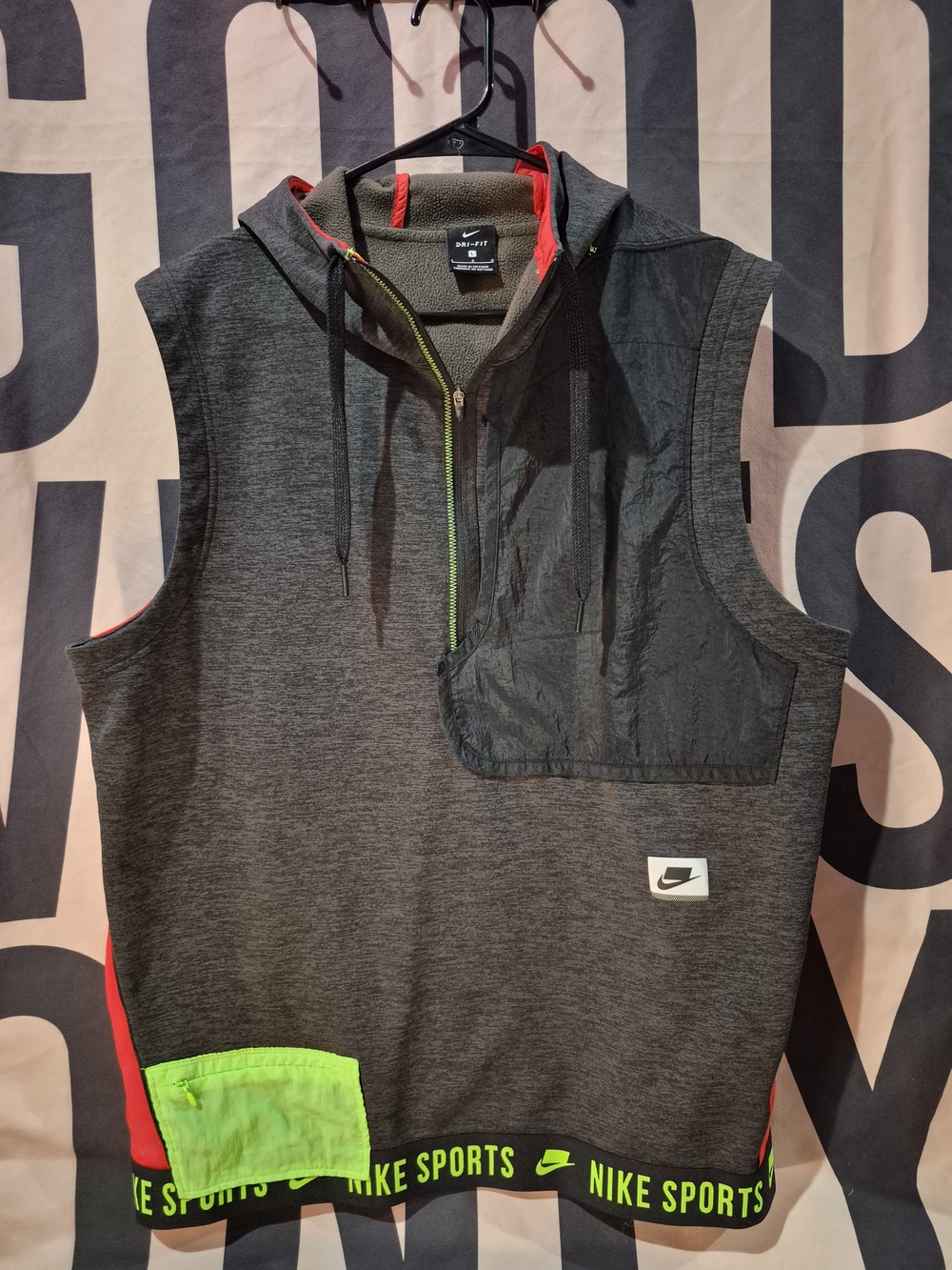 Nike Sleeveless Hoodie Tank Top in Charcoal with Neon Accents